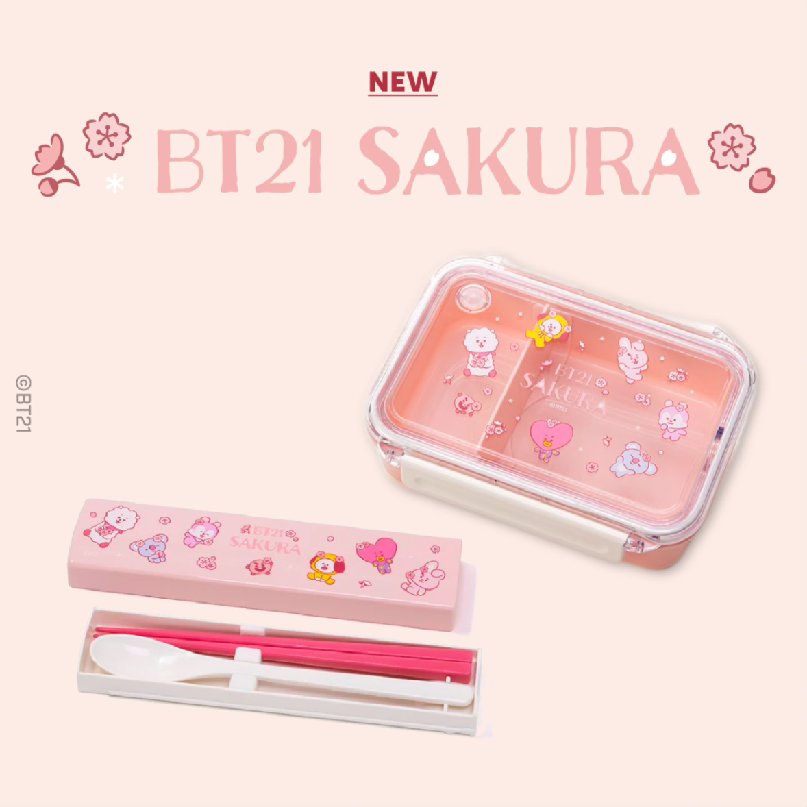 BT21 JAPAN - Official SAKURA Lunch Box and Cutlery Set Special
