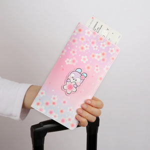BT21 Minini Official Leather Patch Passport Cover Case L Size Cherry Blossom Ver