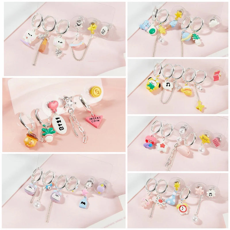 BT21 x SANFU - Official 925 Silver Pin Ear Bone Stud Set
