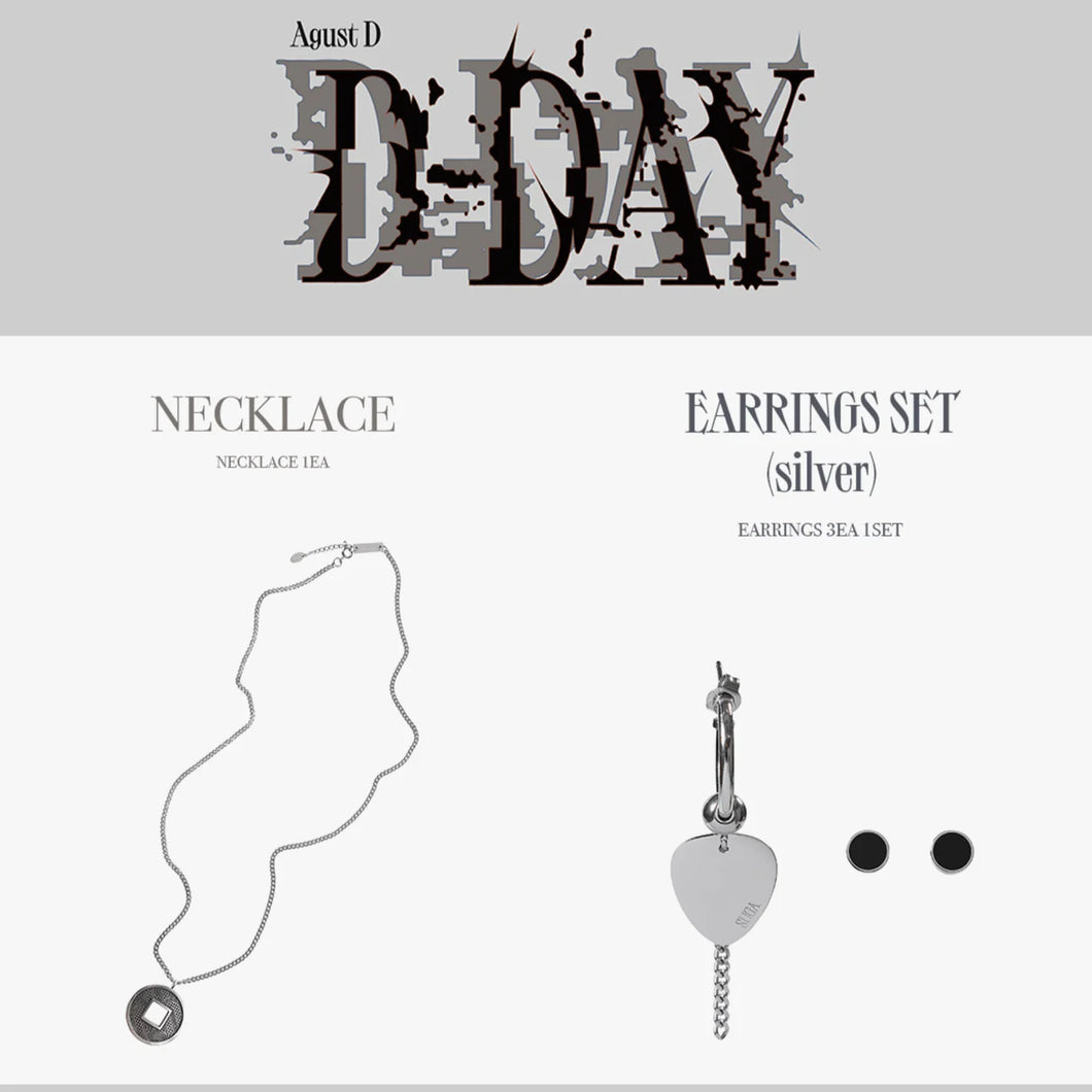 BTS SUGA - AGUST D Tour D-DAY Official Earrings Set & Necklace BTS SUGA - AGUST D Tour D-DAY Official Earrings Set & Necklace