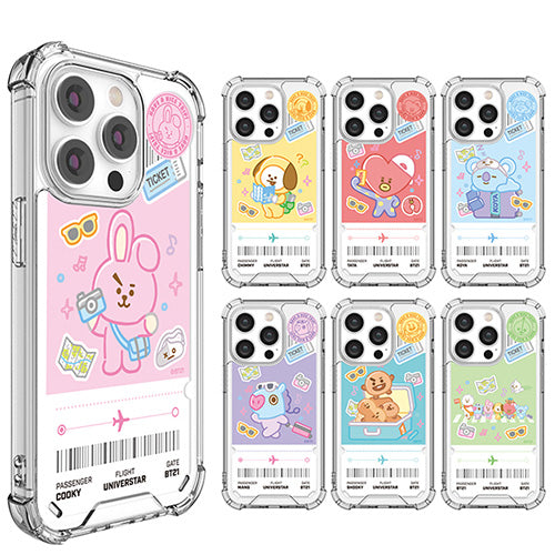 BT21 Official Have a Nice Trip Ticket Clear Air Cushion Reinforced Case (iPhone)