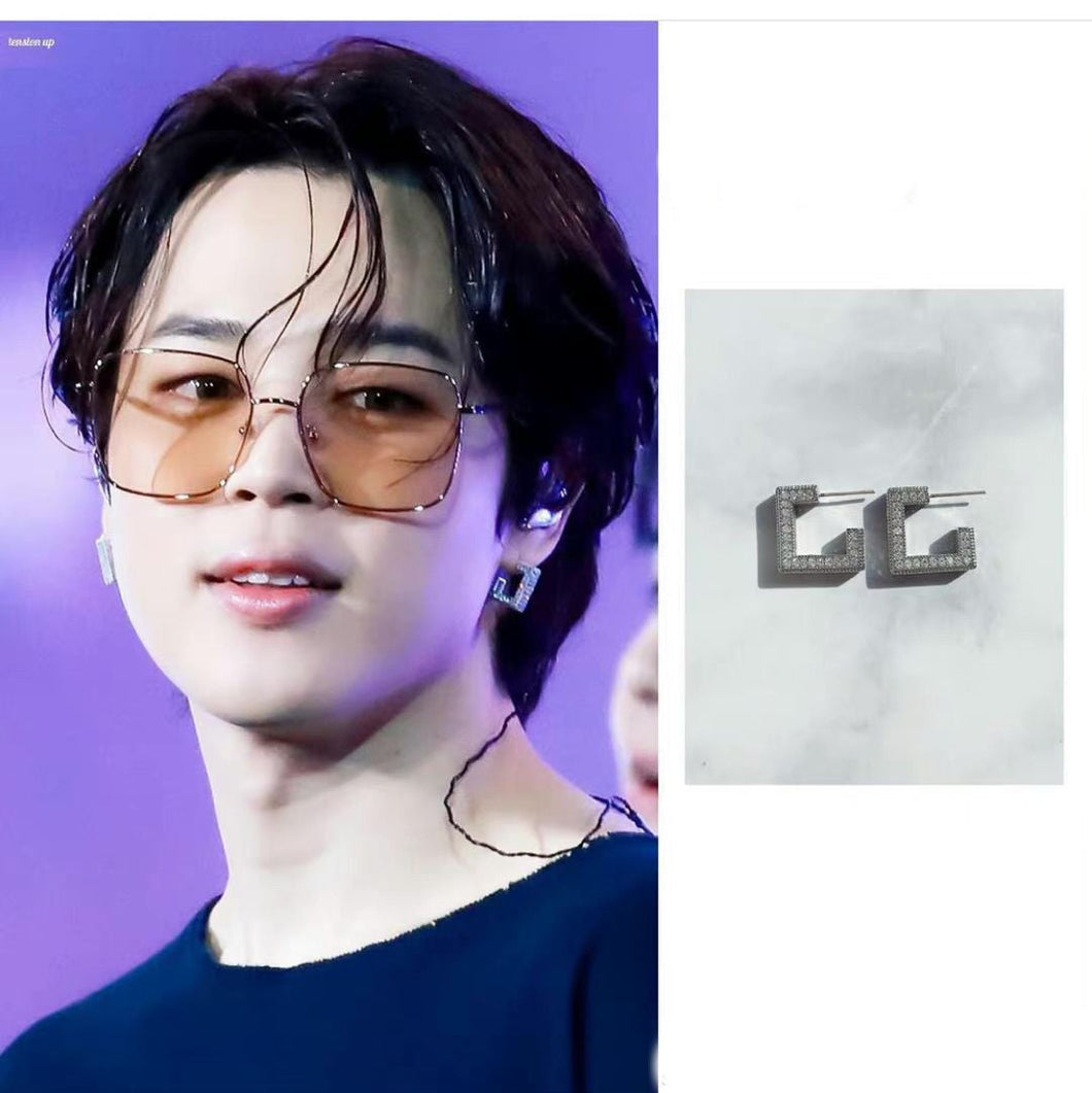 BTS Jimin Style ''Square with Diamonds'' Earrings