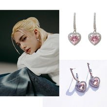 Stray Kids Style Maxident Pink Diamond Heart Earrings