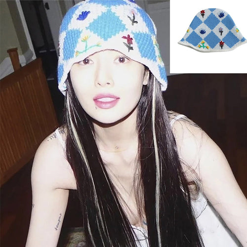 HyunA Style Hand-Embroidered Flowers Fisherman Hat