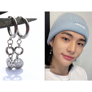 Stray Kids Style Hyunjin Smiley Face Pendant Stainless Steel Earrings