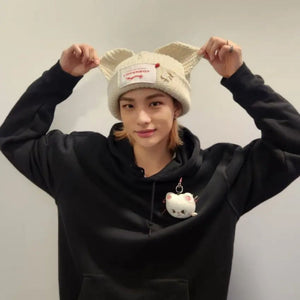 StrayKids HyunJin Style Knitted Hat with Ears