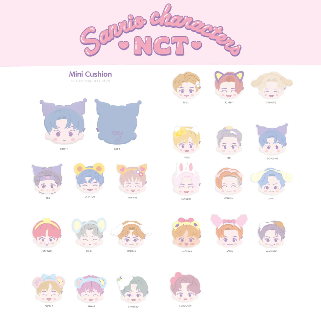 NCT x SANRIO TOWN Official Face Cushion 30cm – kheartshop NCT x SANRIO TOWN Official Face Cushion 30cm – kheartshop