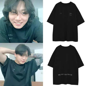 BTS Jungkook Style Black Loose T-Shirt